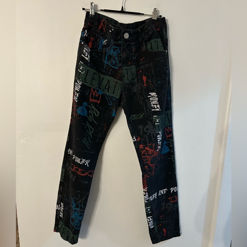 Romwe men’s black graphic jeans